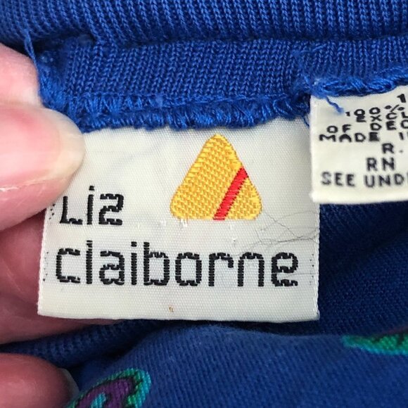 Vintage LIZ CLAIBORNE Blue Green Geo Print Midi Skirt size 10 - Picture 2 of 8